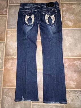 Miss Me Dark Blue Boot Low Rise Bling Angel Wing Jeans